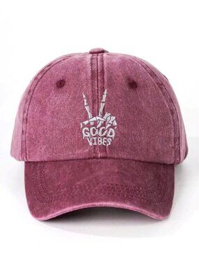 Burgundy Ladies Good Vibes Embroidered Hat